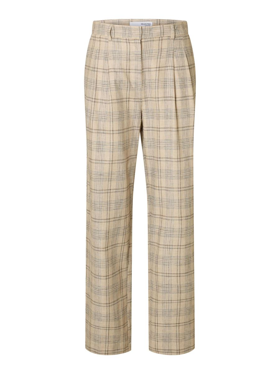 Selected LEINENMIX KARO HOSE MIT WEITEM BEIN, Bleached Sand, highres - 16099001_BleachedSand_1214360_001.jpg