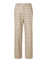 LINEN BLEND CHECKED WIDE-LEG TROUSERS, Bleached Sand, highres