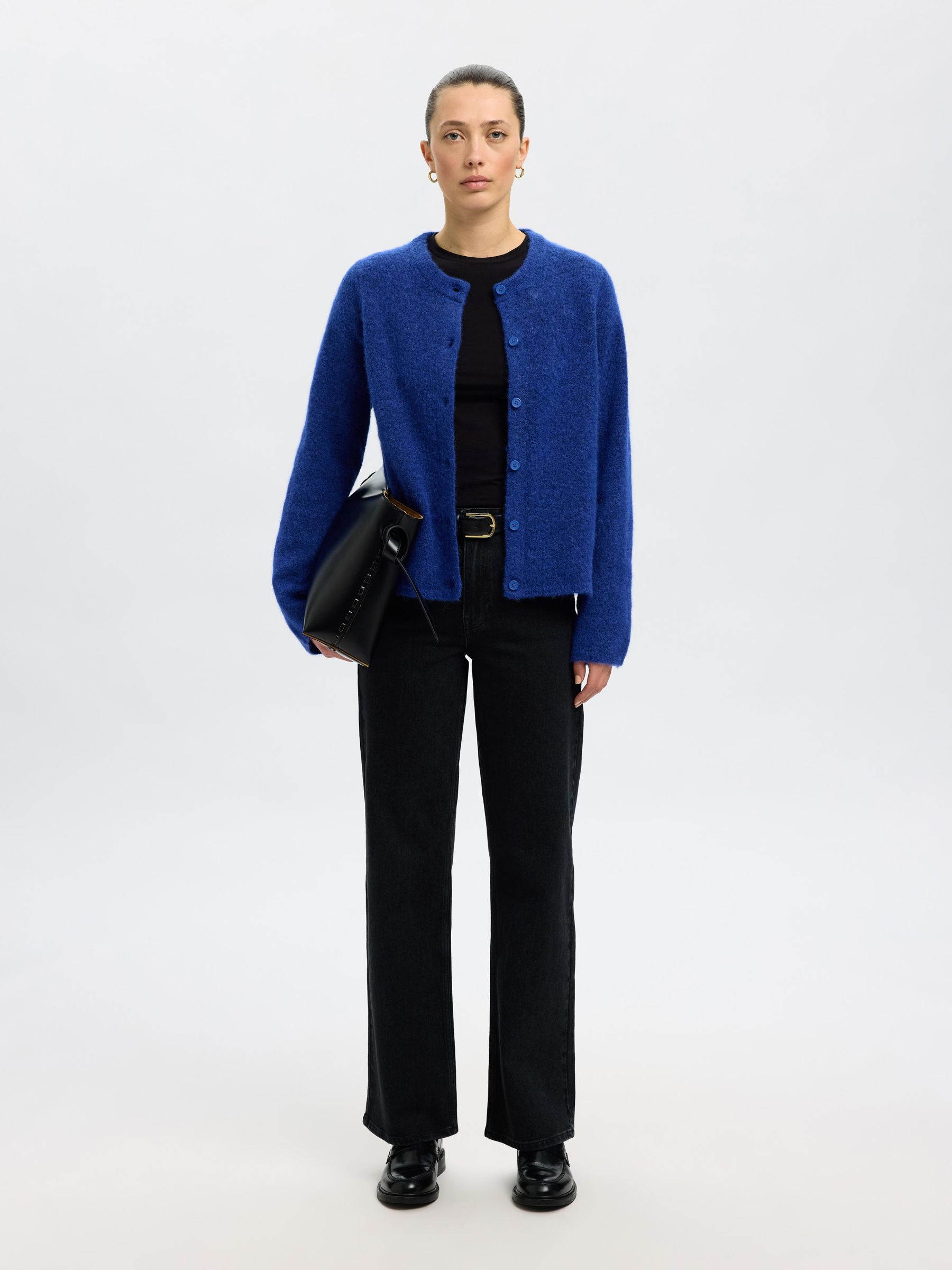 WOOL BLEND KNITTED CARDIGAN, Dazzling Blue, highres