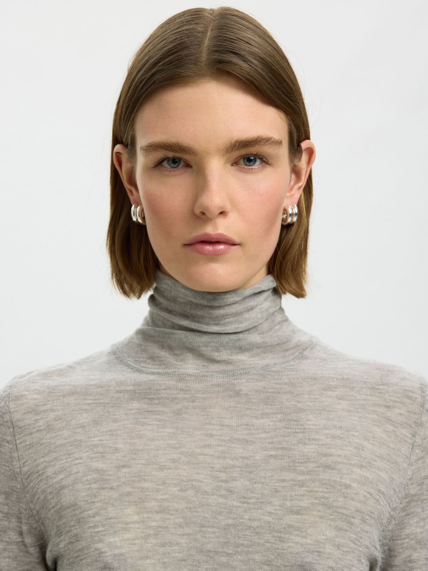 MERINO WOOL TURTLENECK, Light Grey Melange, highres