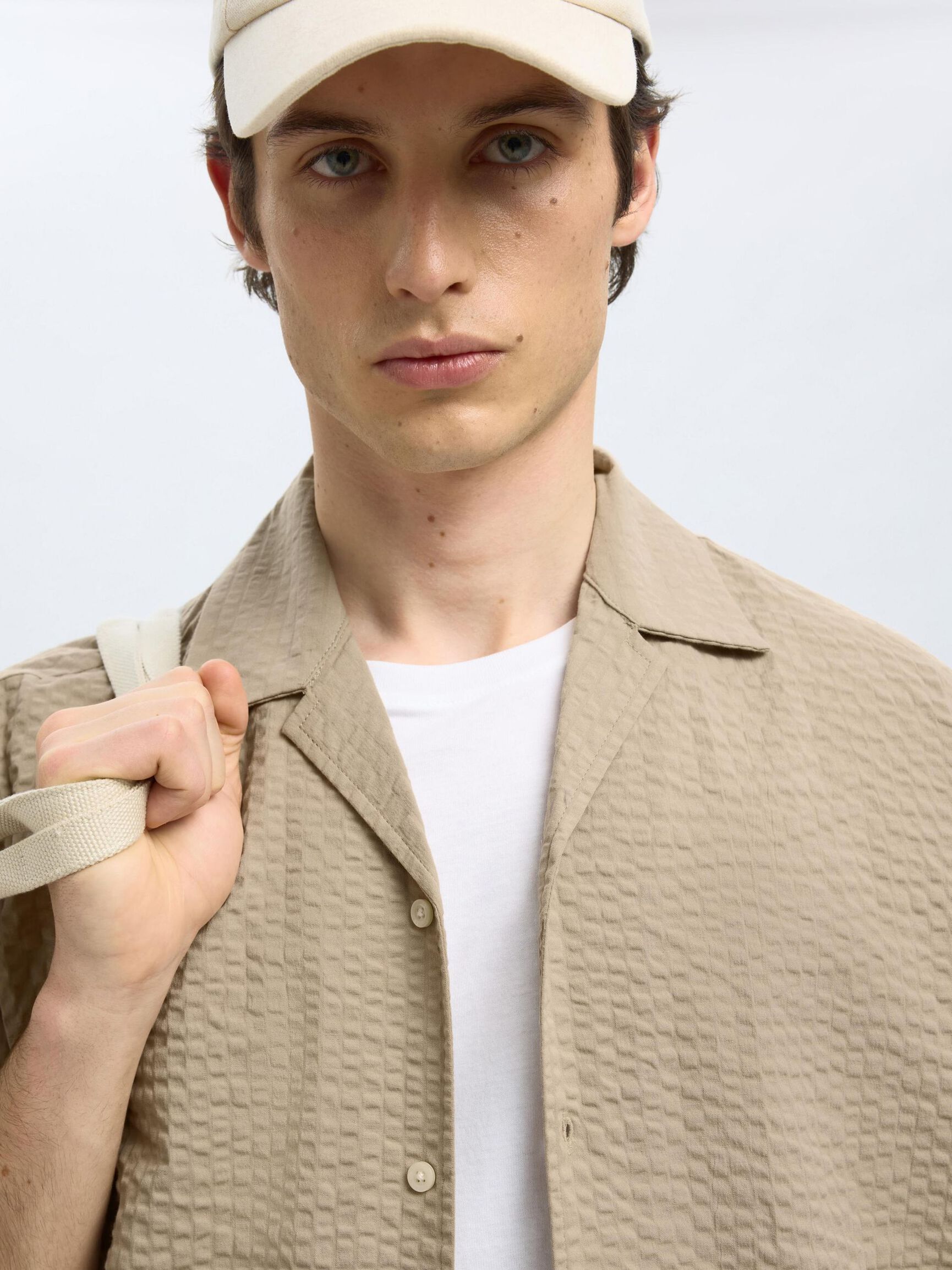 SEERSUCKER KORTÆRMET SKJORTE, Pure Cashmere, highres
