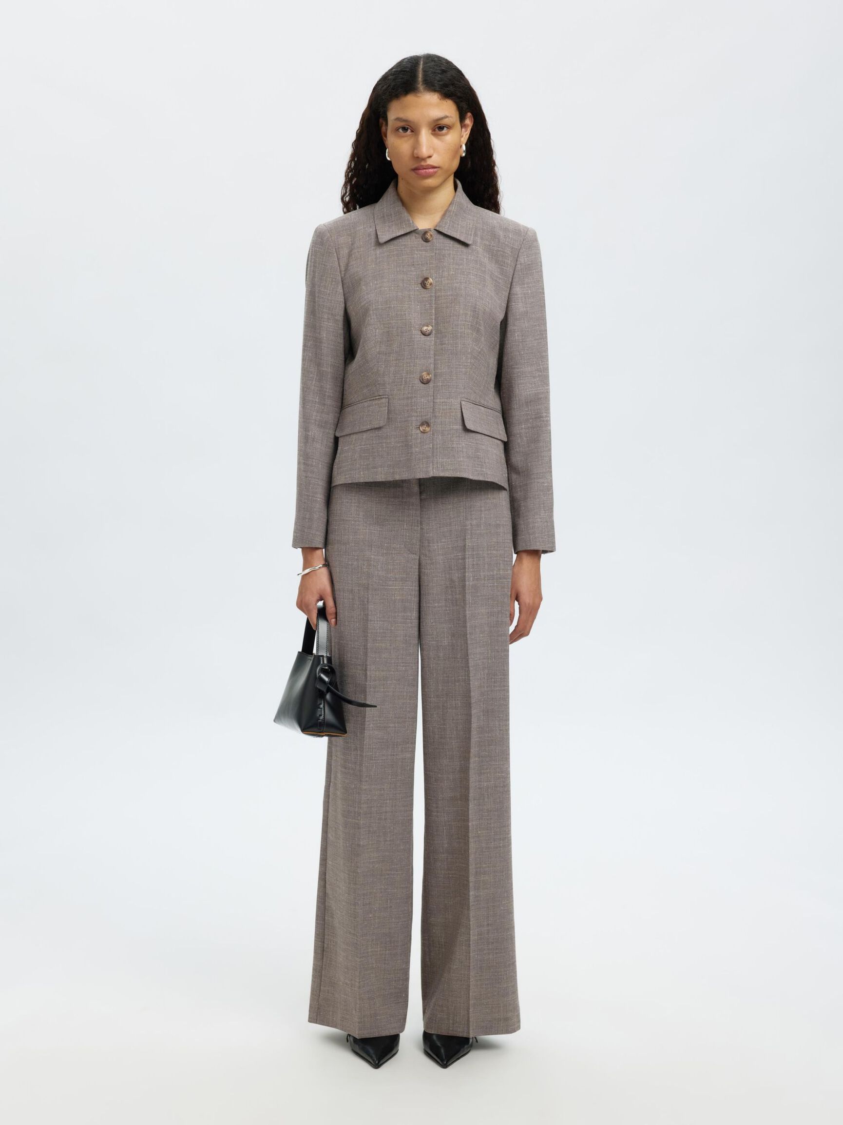 KORT GETAILEERD BLAZER, Dark Sand Melange, highres