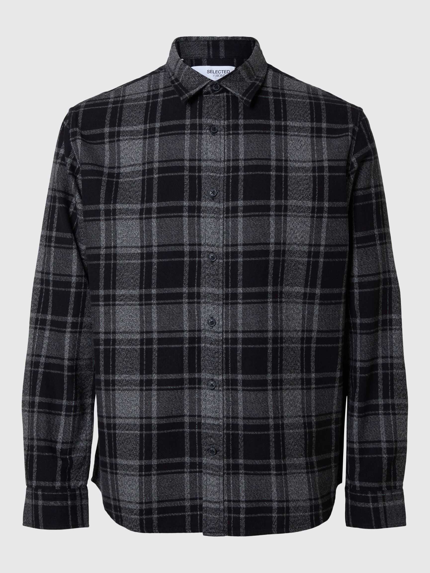 LONG SLEEVED FLANNEL SHIRT, Black, highres