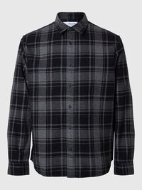 LONG SLEEVED FLANNEL SHIRT, Black, highres