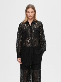 LANGERMET BLONDE SKJORTE, Black, highres