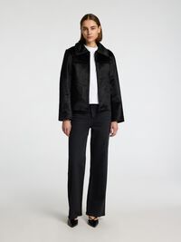100% COW LEATHER JACKET, Black, highres
