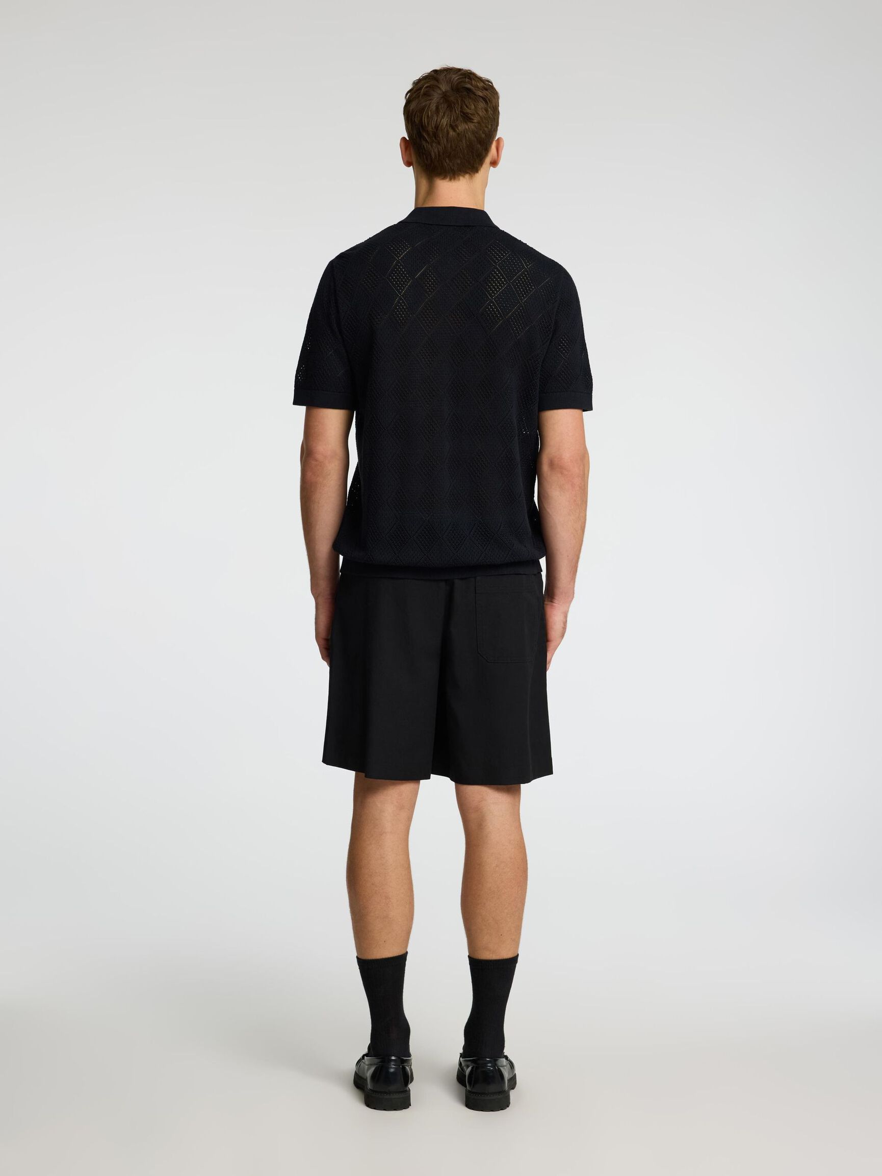 KURZARM POLOHEMD AUS STRICK, Black, highres