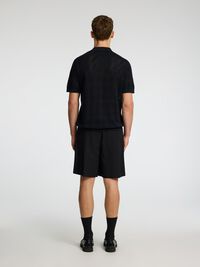 KURZARM POLOHEMD AUS STRICK, Black, highres