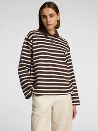 STRIPED  LONG-SLEEVED POLO, Coffee Bean, highres