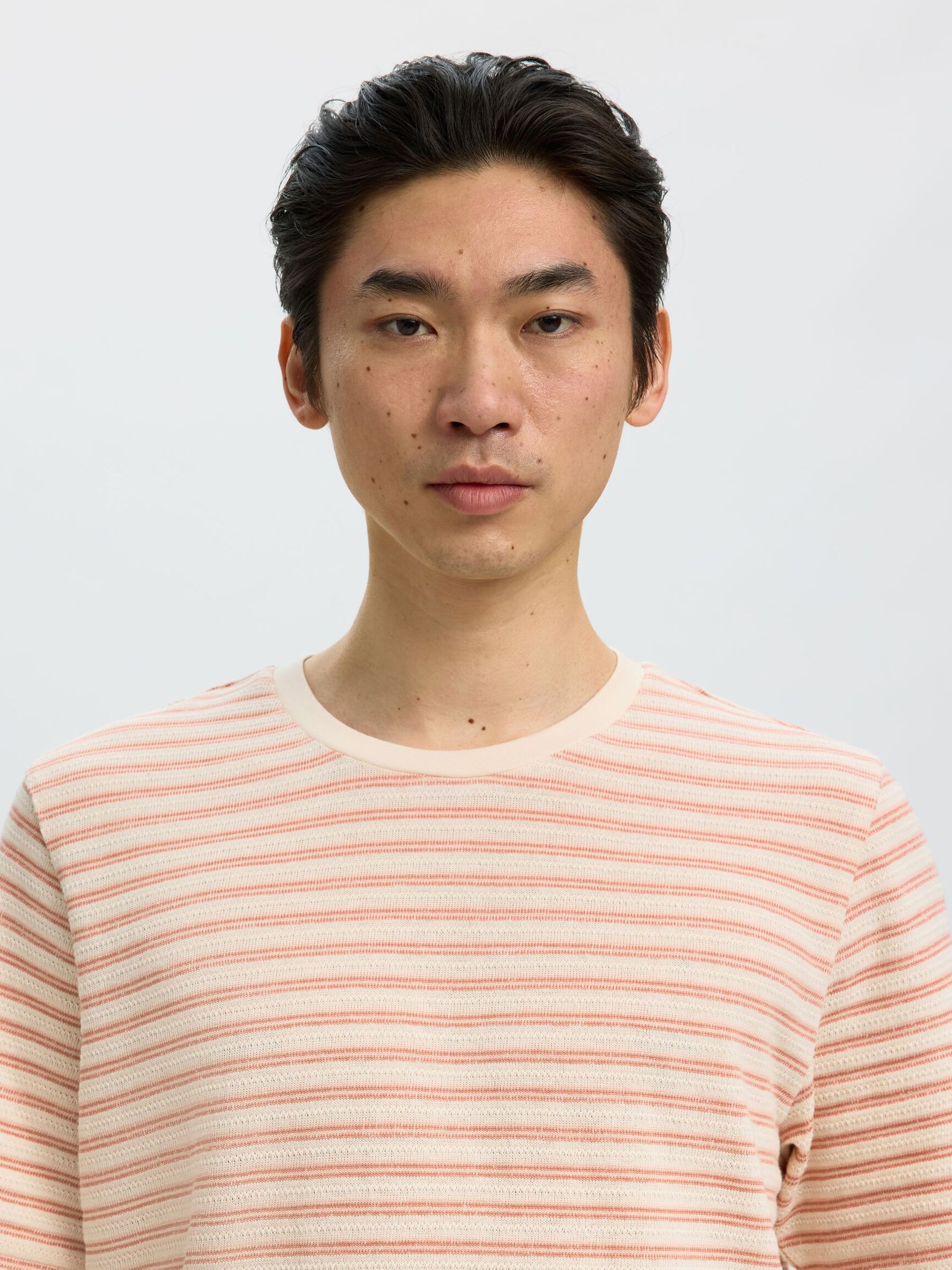 STRIPED CREWNECK T-SHIRT, Egret, highres