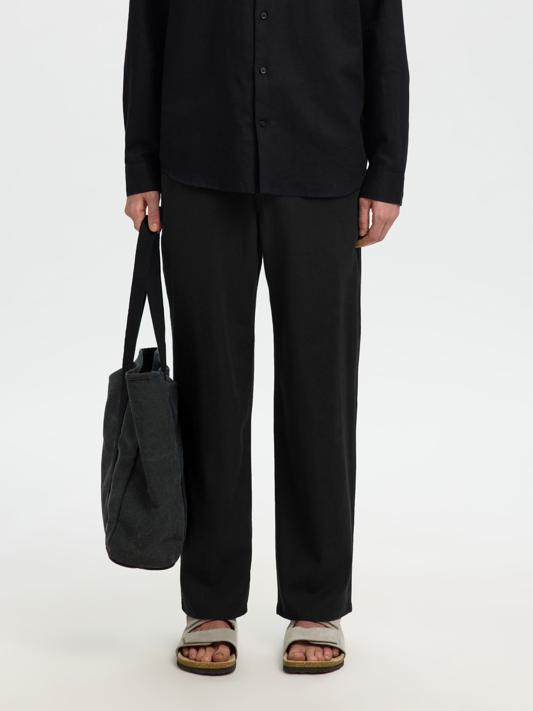 220 LOOSE FIT LINEN-BLEND TROUSERS, Black, highres