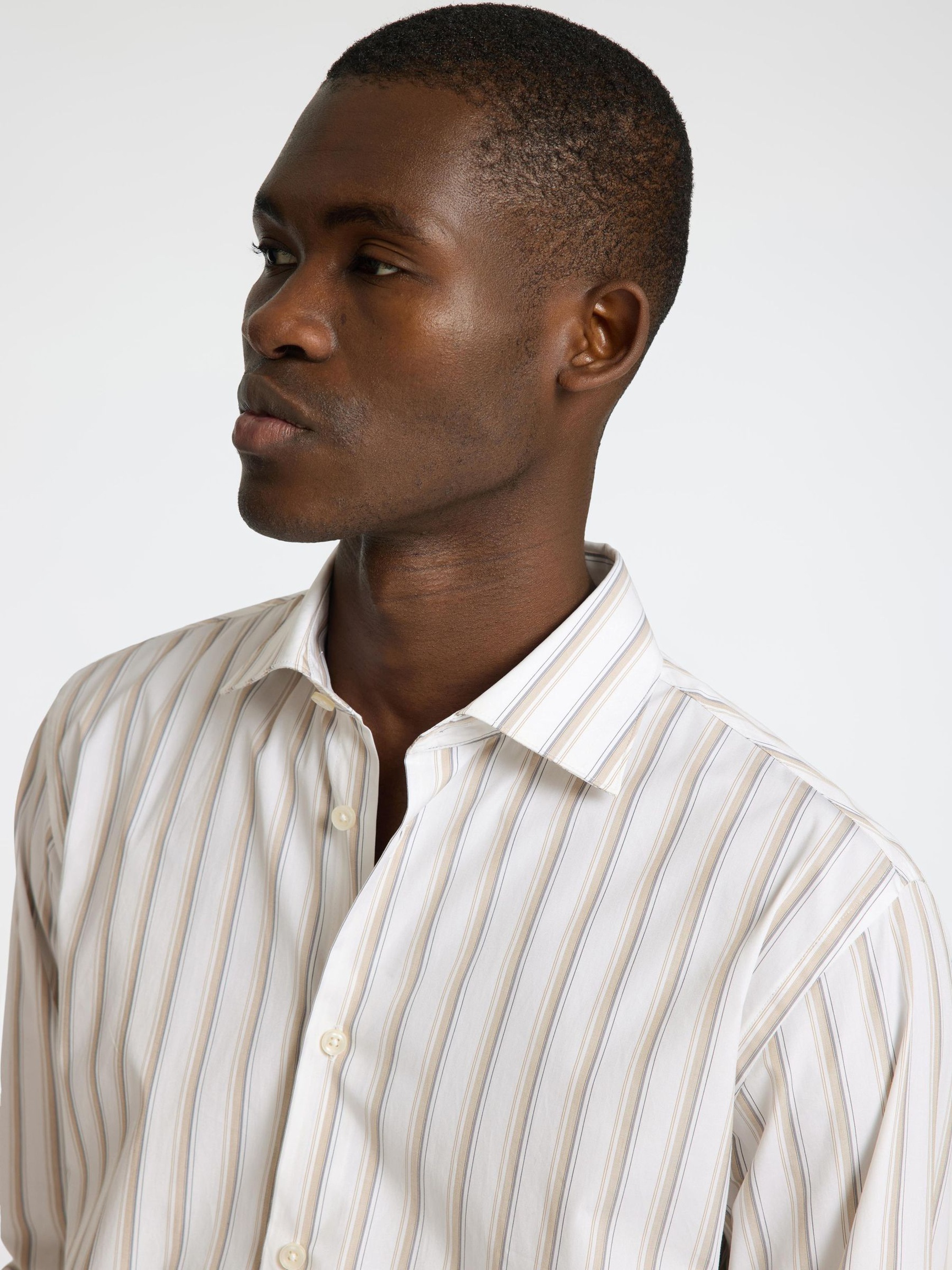 STRIPED SLIM FIT SHIRT, Bright White, highres