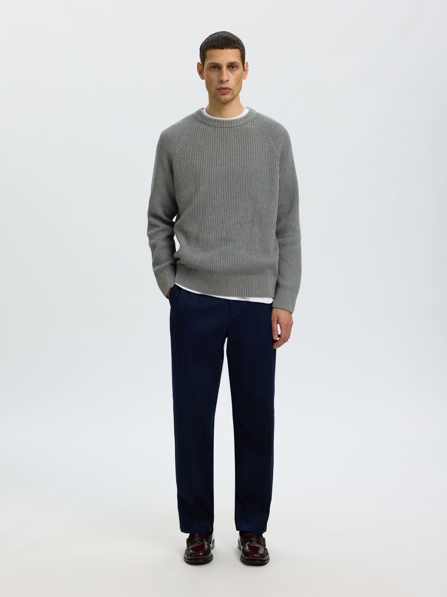 KATOENEN GEBREIDE TRUI, Medium Grey Melange, highres