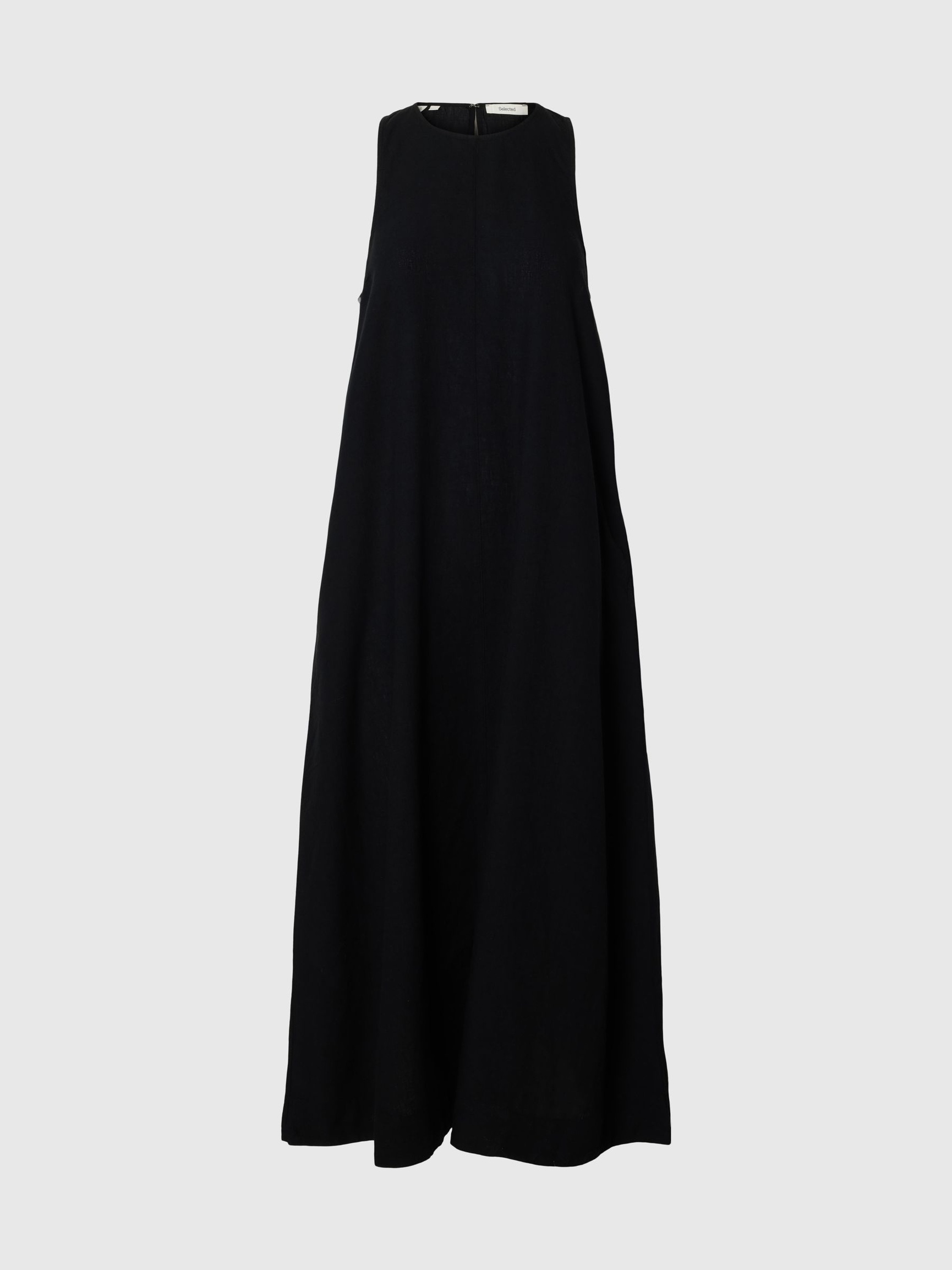 MAXI LINEN-BLEND DRESS, Black, highres