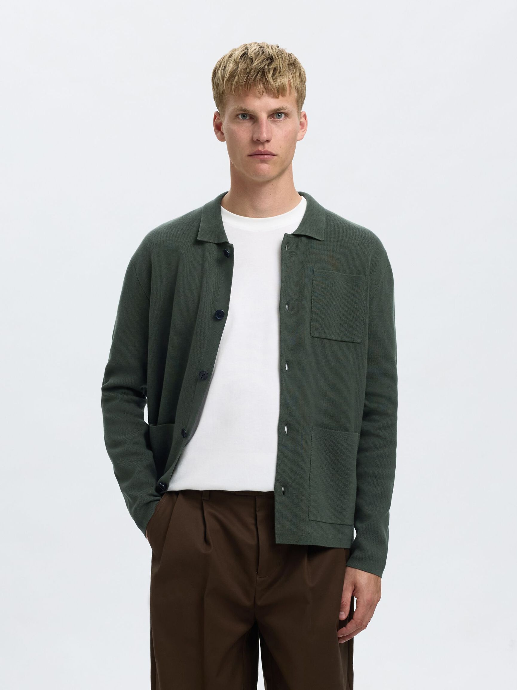 RELAXED FIT KNITTED CARDIGAN, Deep Forest, highres