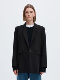 LONG RELAXED FIT SINGLE-BREASTED BLAZER, Black, highres