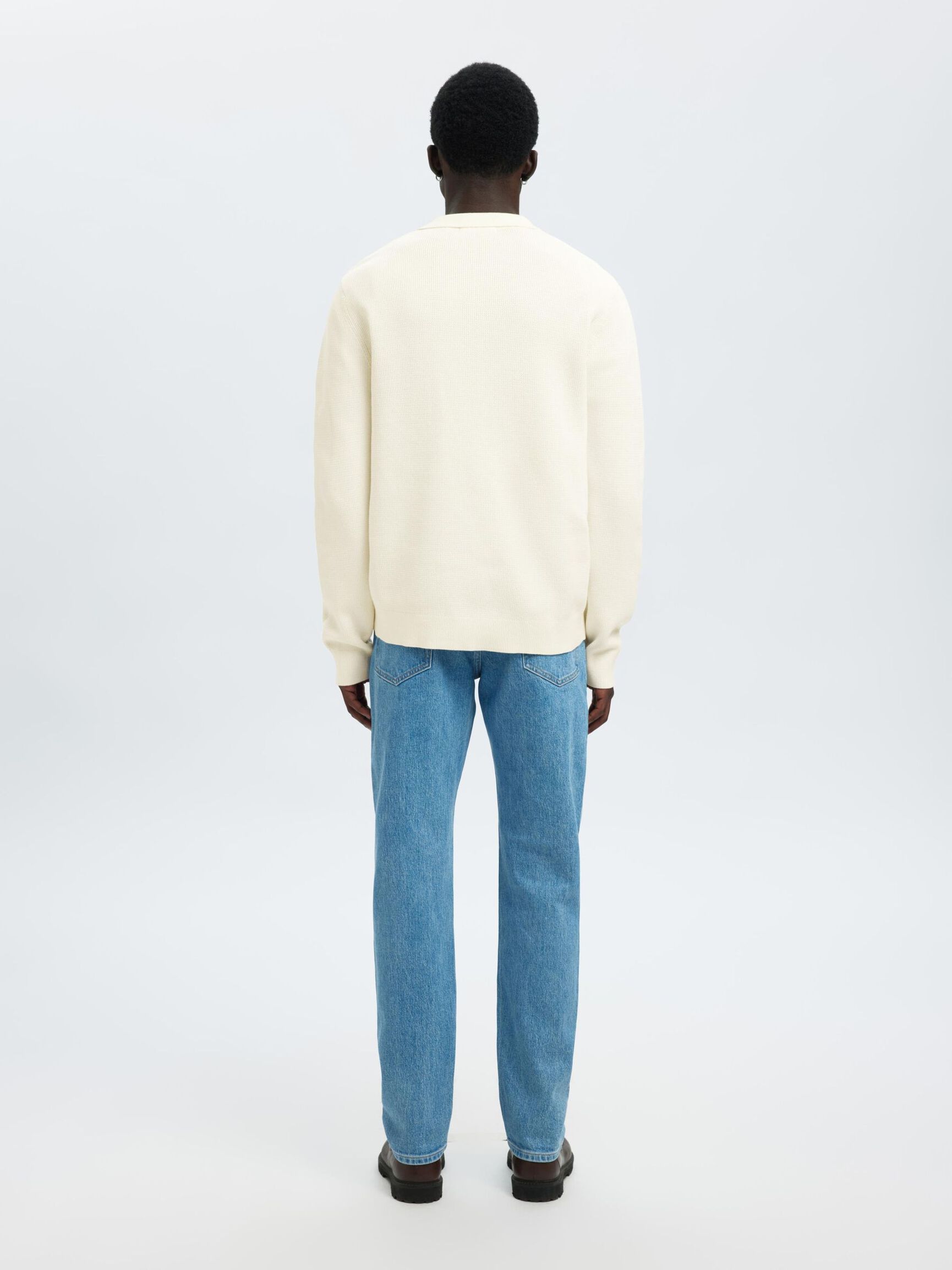 STRUKTURERET BOMULD POLO, Egret, highres