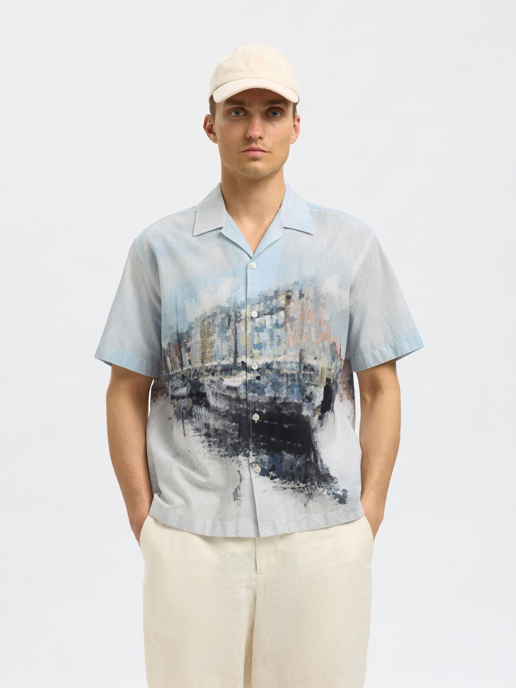 PRINTED SHORT SLEEVED SHIRT, Cashmere Blue, highres