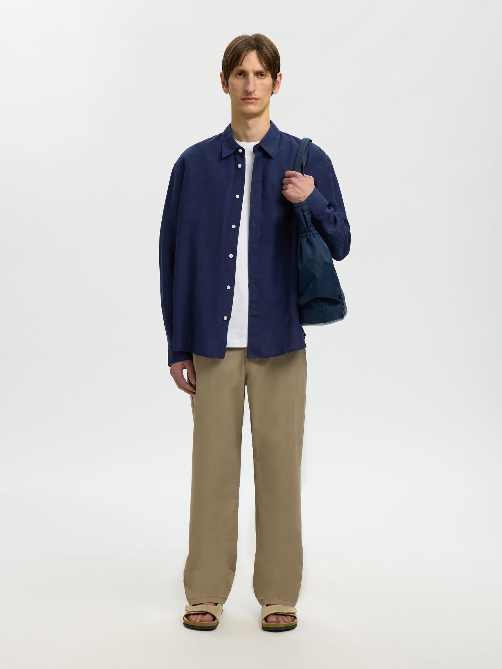 HEMP BLEND LONG SLEEVED SHIRT, Ocean Cavern, highres