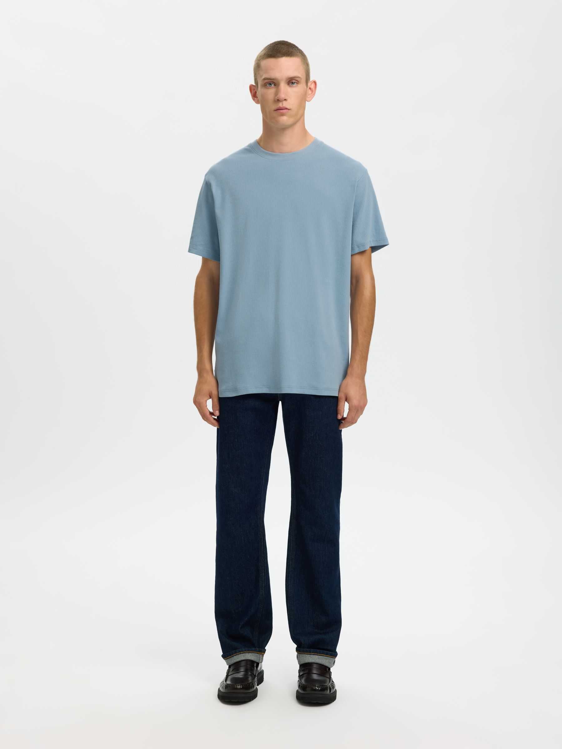 RIBBED COTTON T-SHIRT, Dusty Blue, highres