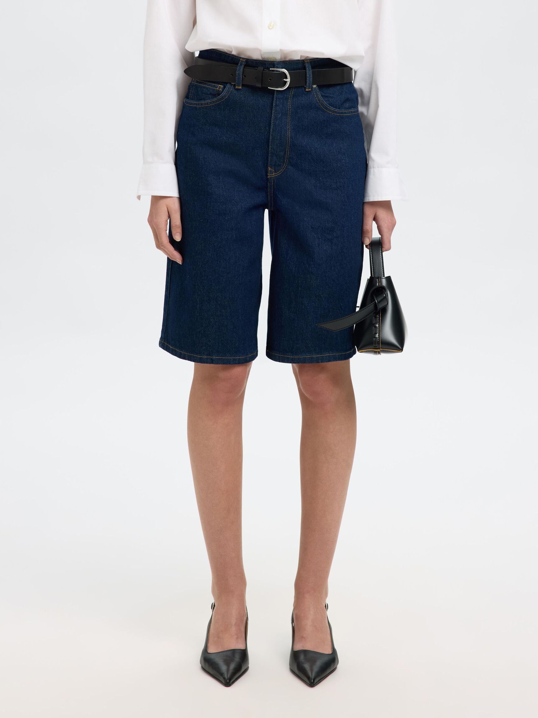 DENIM BERMUDA SHORTS, Dark Blue Denim, highres
