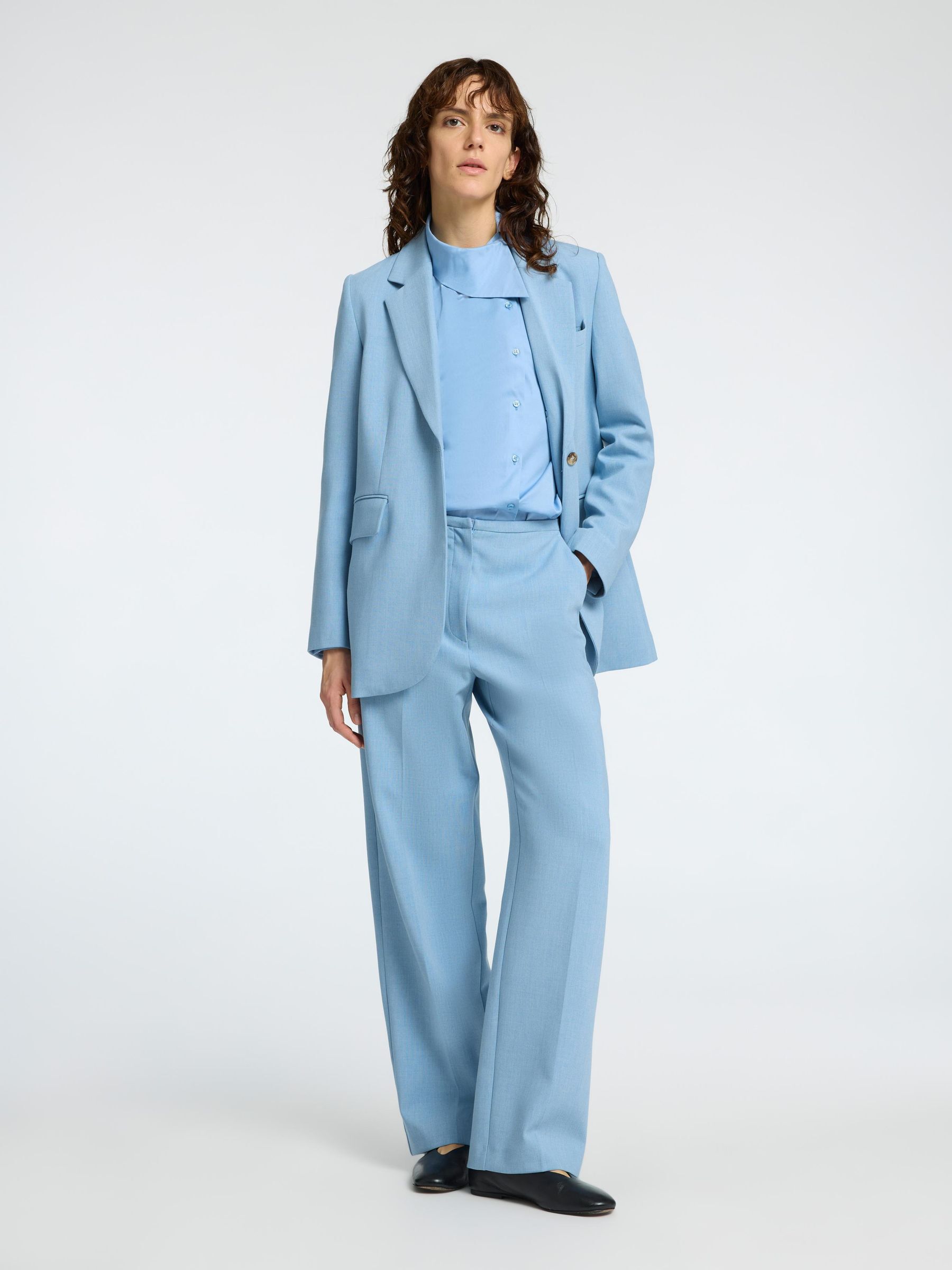 VISCOSE BLEND TAILORED WIDE-LEG TROUSERS | Blue | Selected