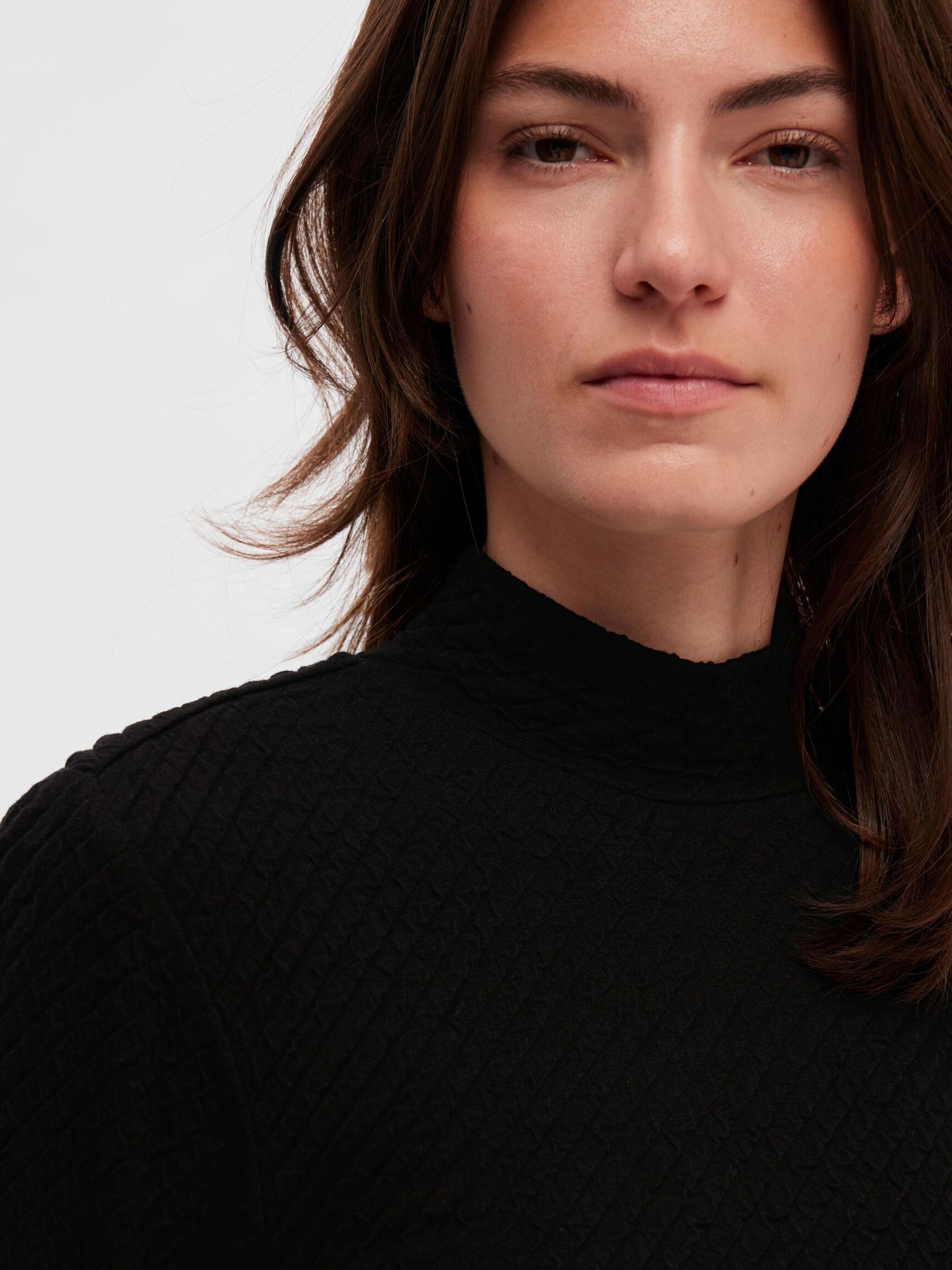 COL MONTANT TEXTURÉ TOP EN MAILLE, Black, highres