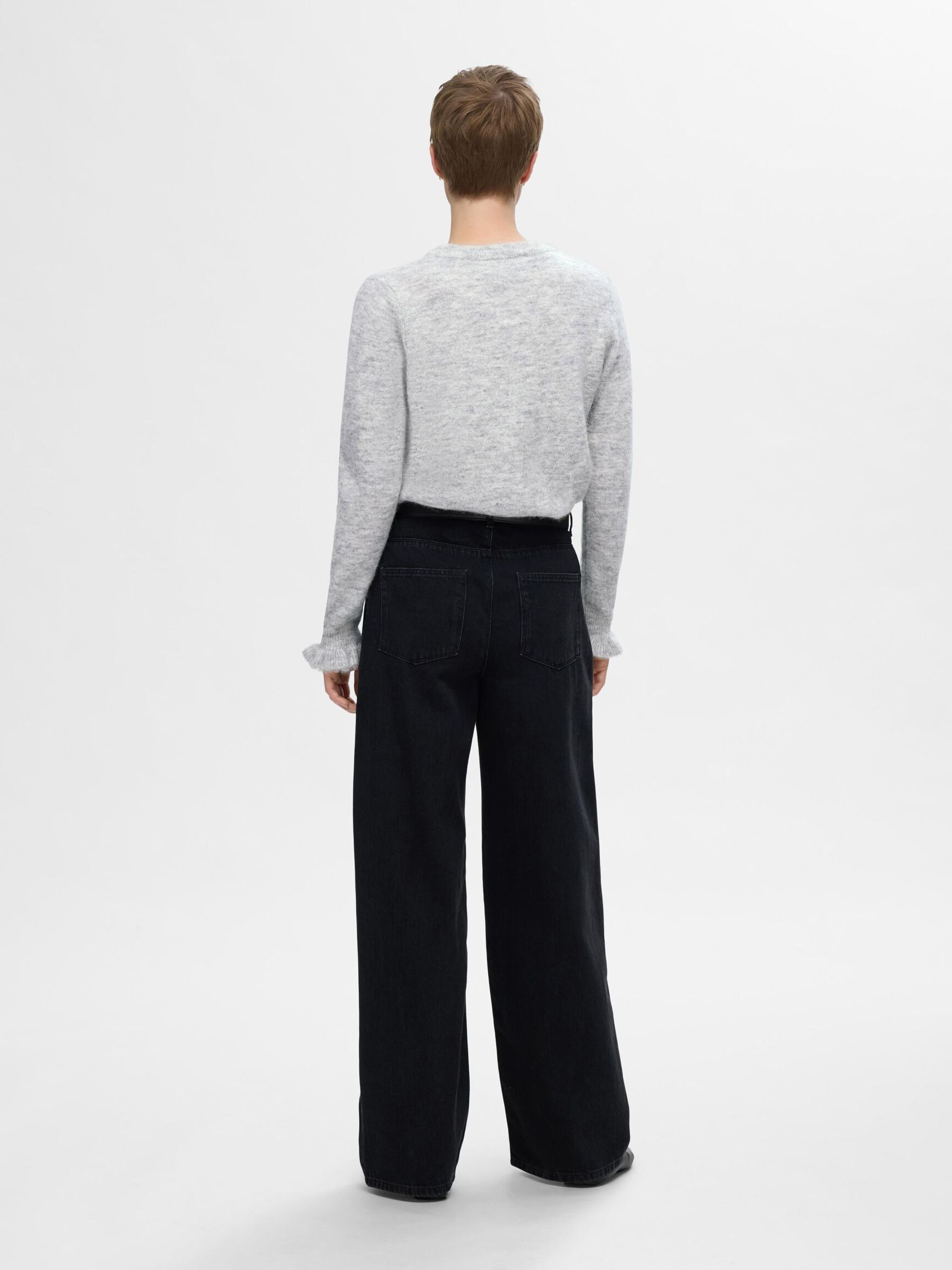 À MANCHES VOLANTÉES EN LAINE MÉLANGÉE PULLOVER, Light Grey Melange, highres