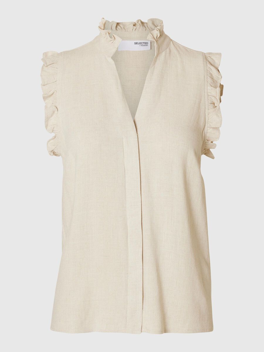Selected SLEEVELESS RUFFLE DETAIL TOP, Sandshell, highres - 16096447_Sandshell_001.jpg
