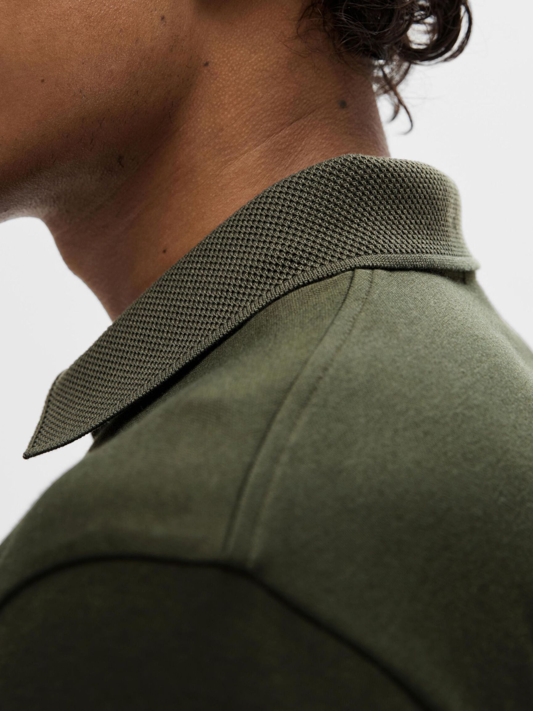 ZIPPER POLO SHIRT, Forest Night, highres