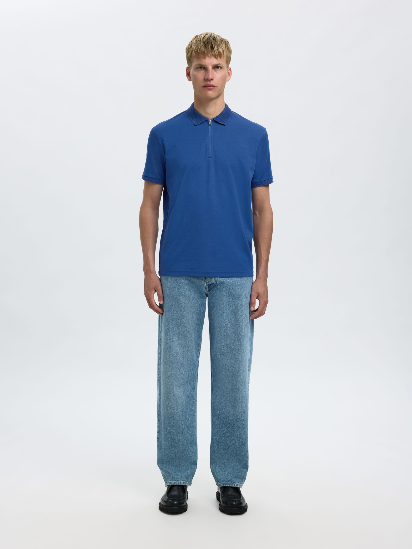 ZIPPER KNITTED POLO SHIRT, Set Sail, highres