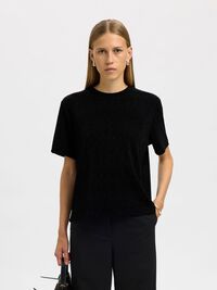 GLITTER SHORT SLEEVED TOP, Black, highres