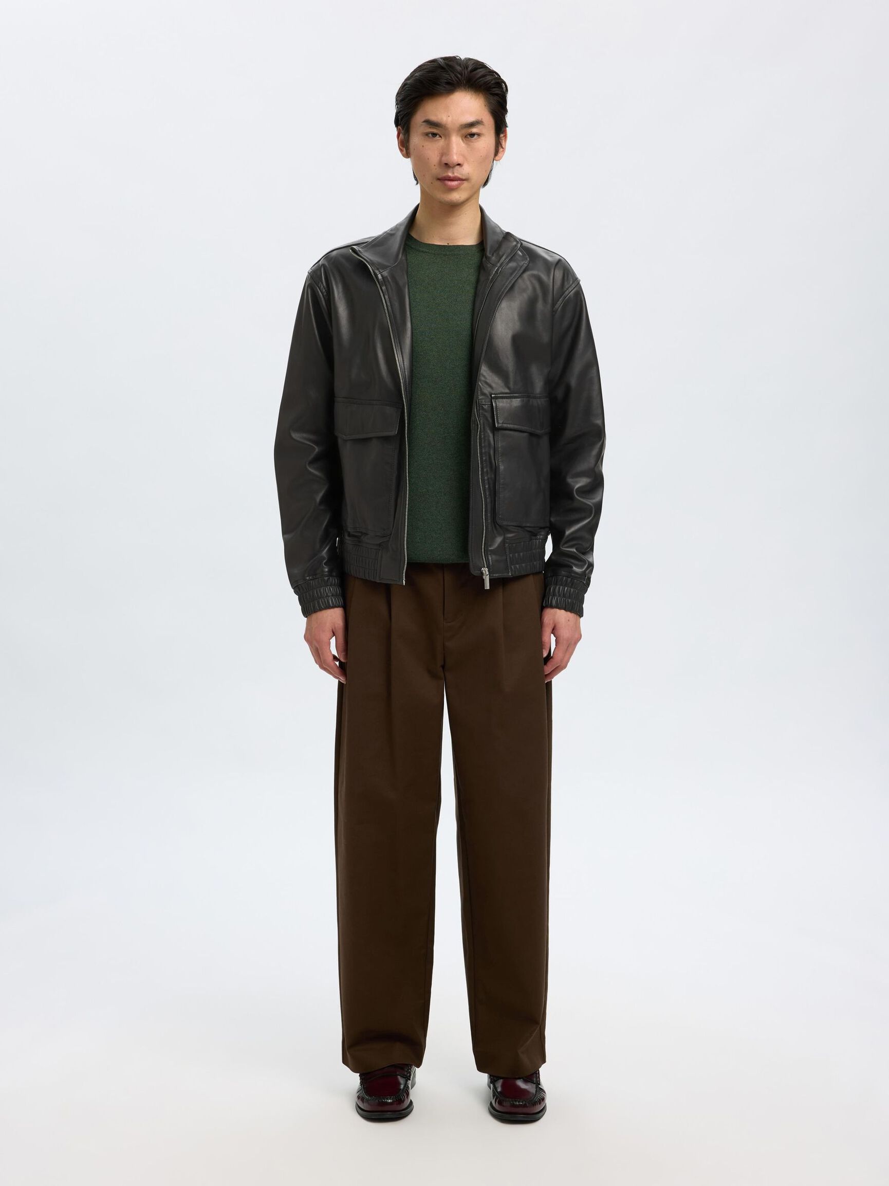 100 % CUERO CAZADORA BOMBER, Black, highres