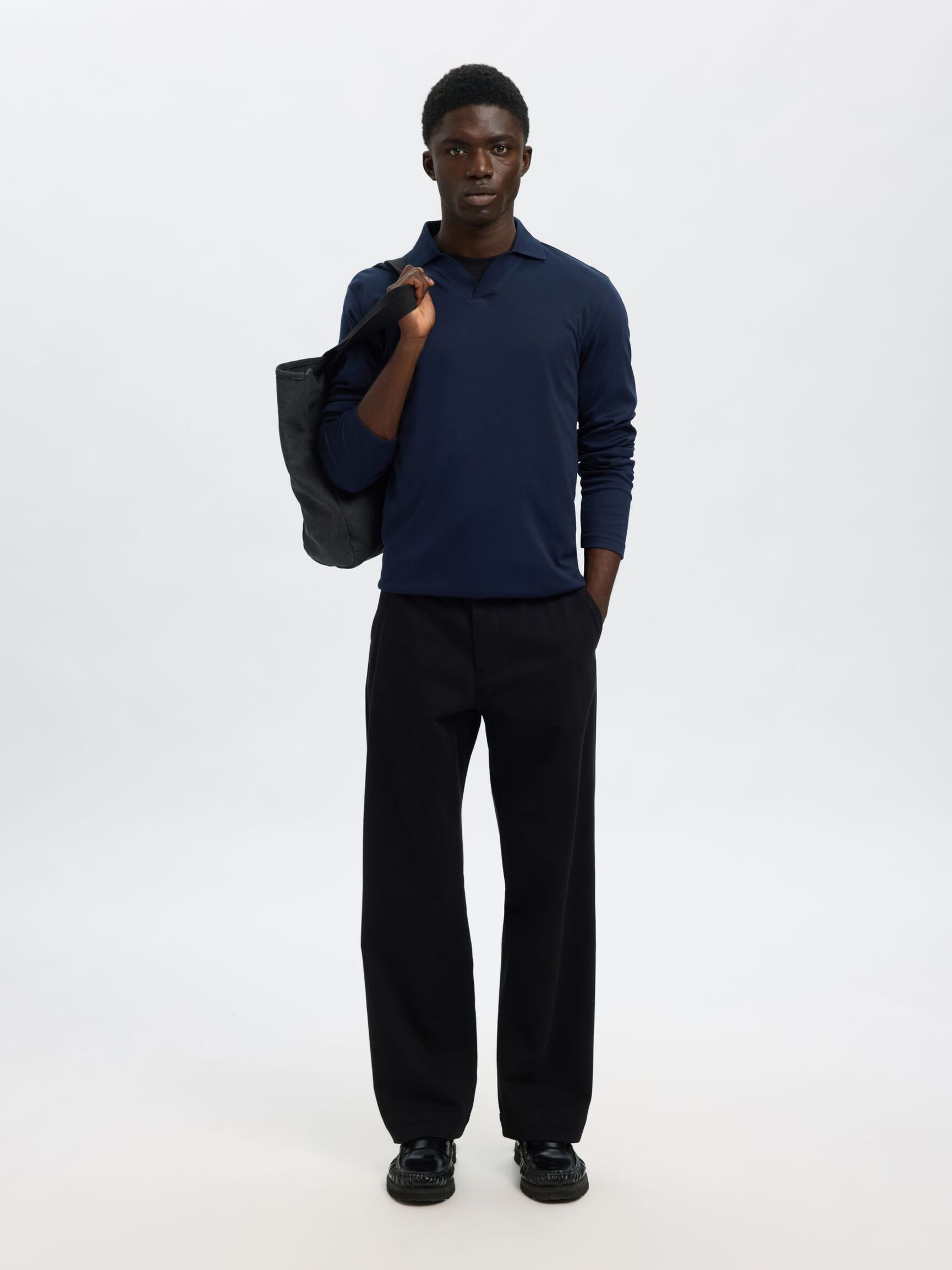 COTTON BLEND POLO SHIRT, Navy Blazer, highres