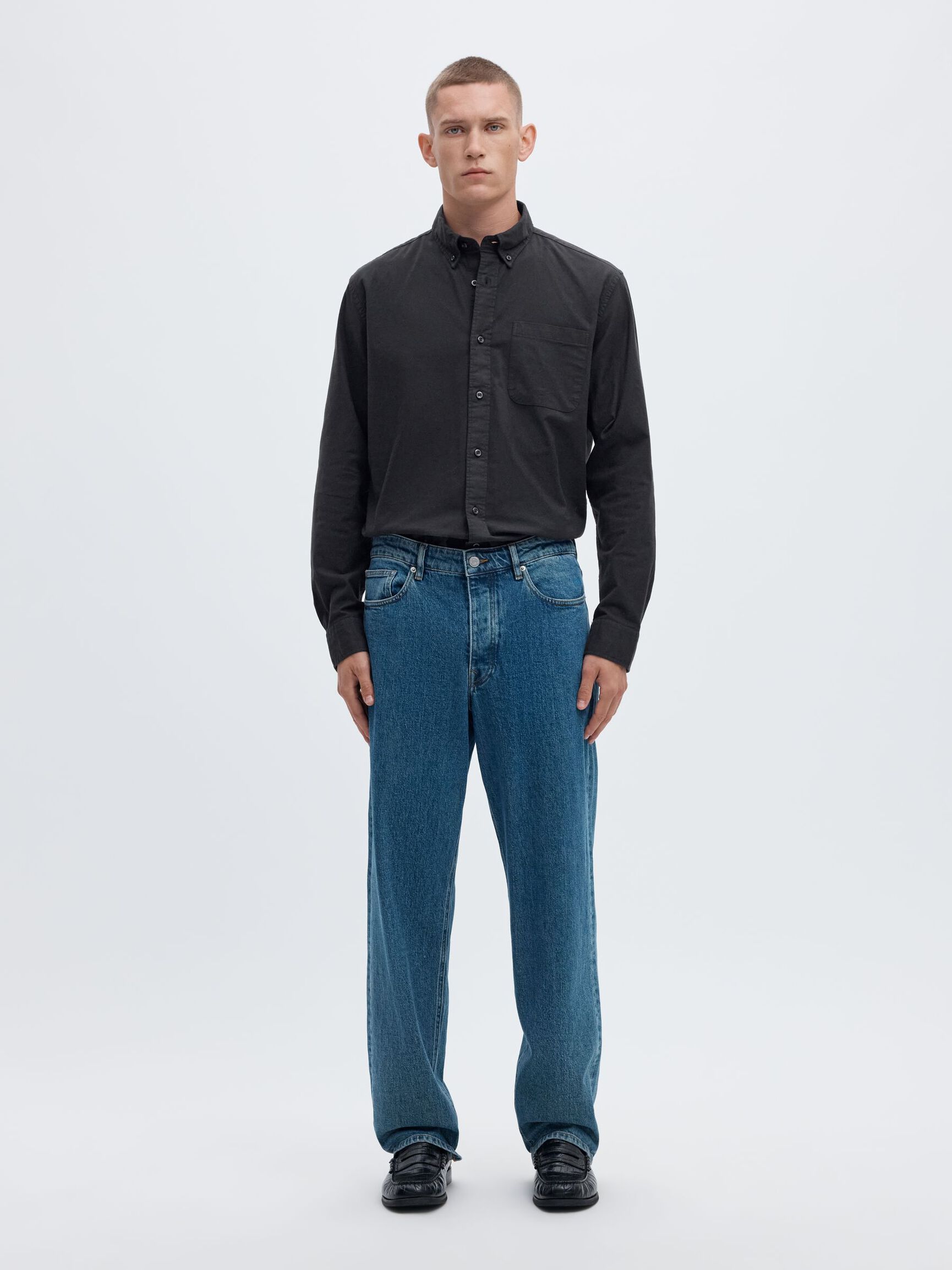 OXFORD LONG SLEEVED SHIRT, Black, highres