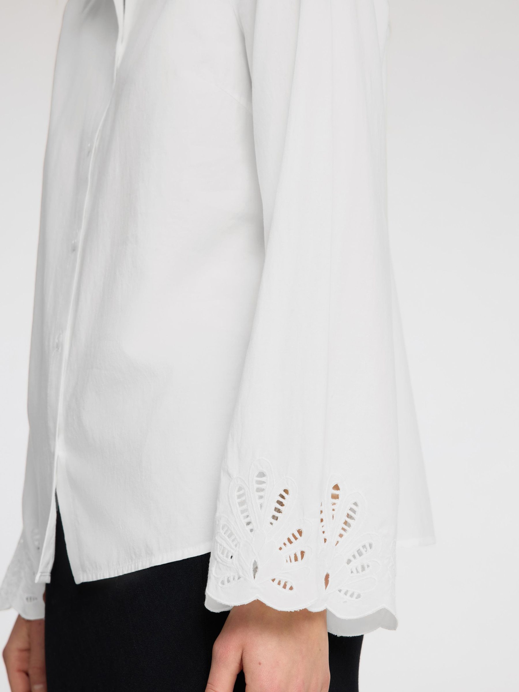 BRODERIE ANGLAISE OVERHEMD MET LANGE MOUWEN, Bright White, highres