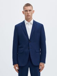 WOVEN WOOL BLEND BLAZER, Blue Depths, highres