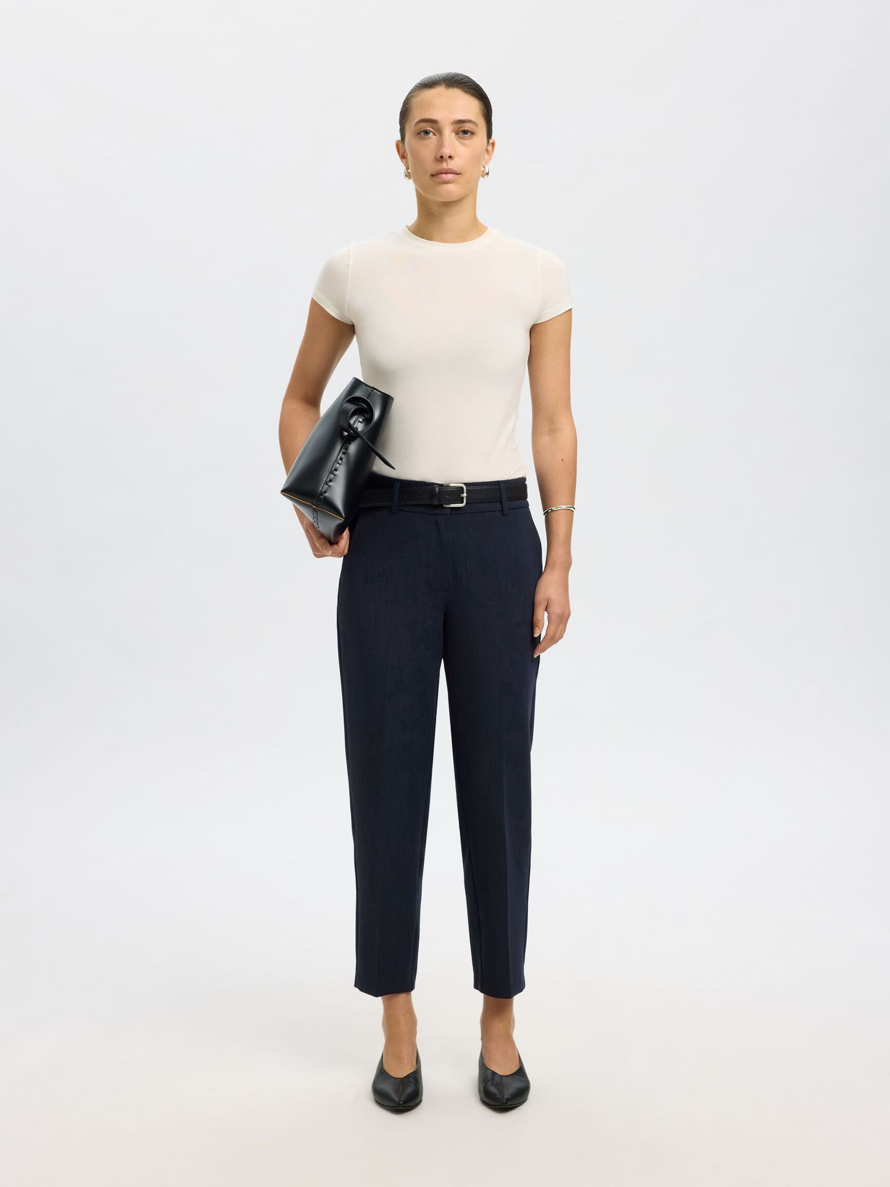 VISCOSE BLEND CROPPED TAPERED TROUSERS, Dark Sapphire, highres