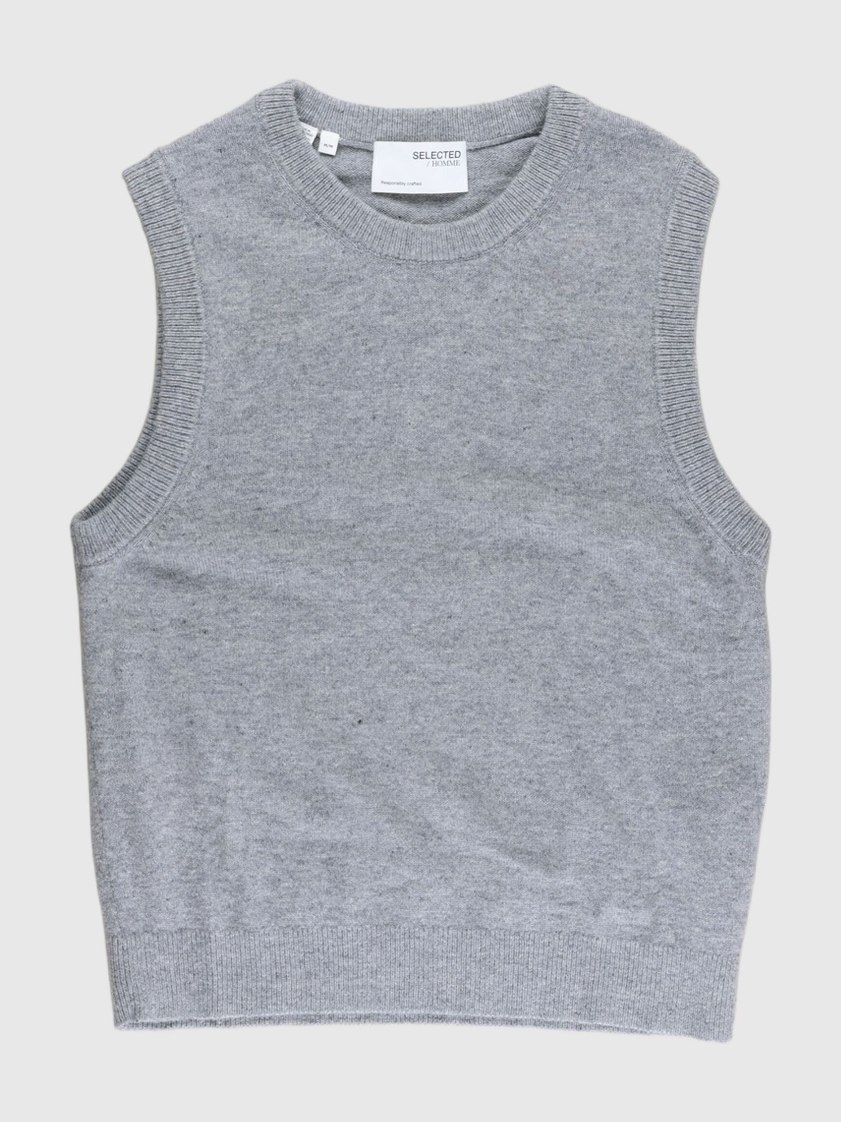 RUND HALSUDSKÆRING STRIK VEST, Medium Grey Melange, highres