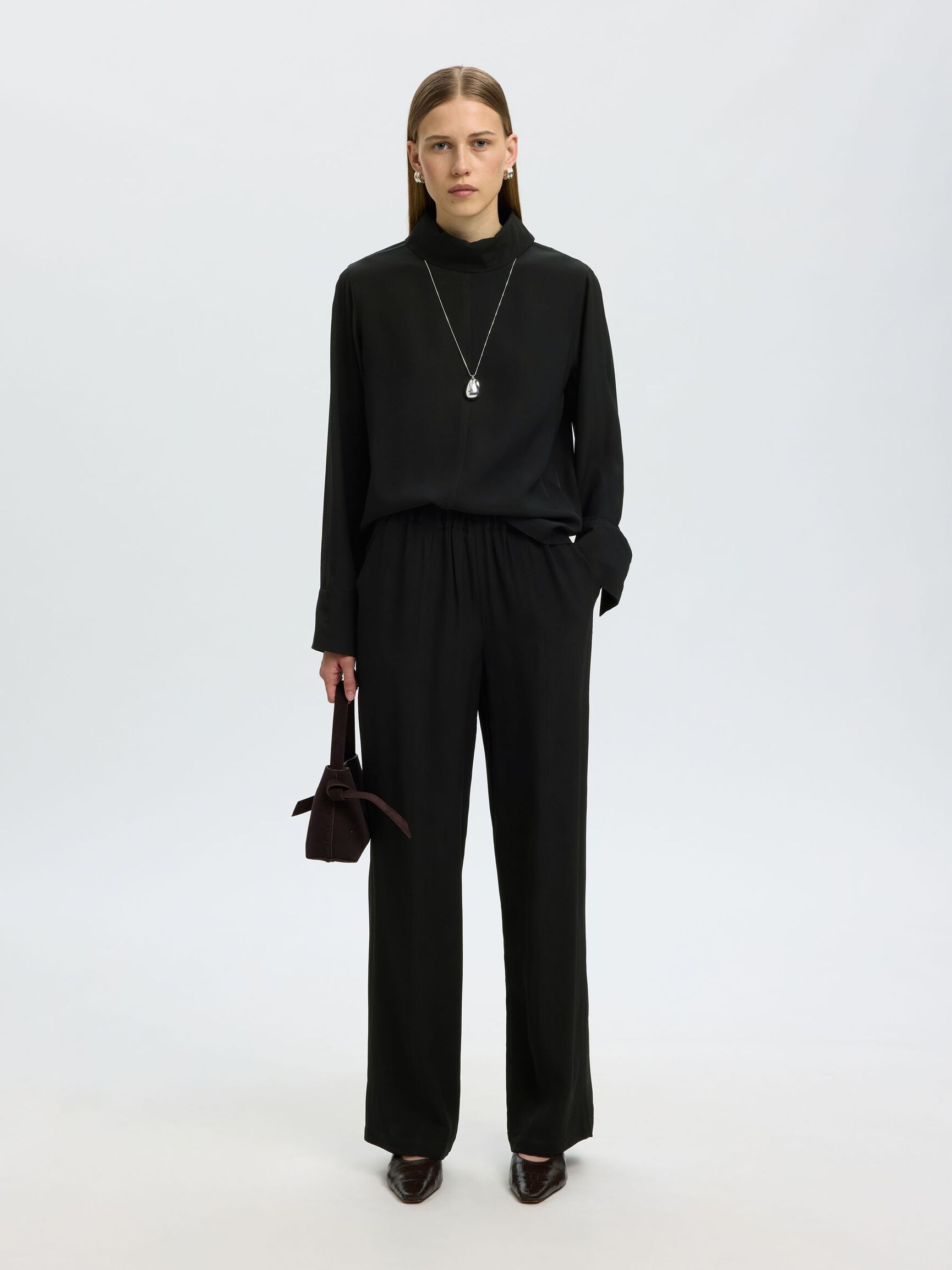 STRAGHT FIT TROUSERS, Black, highres