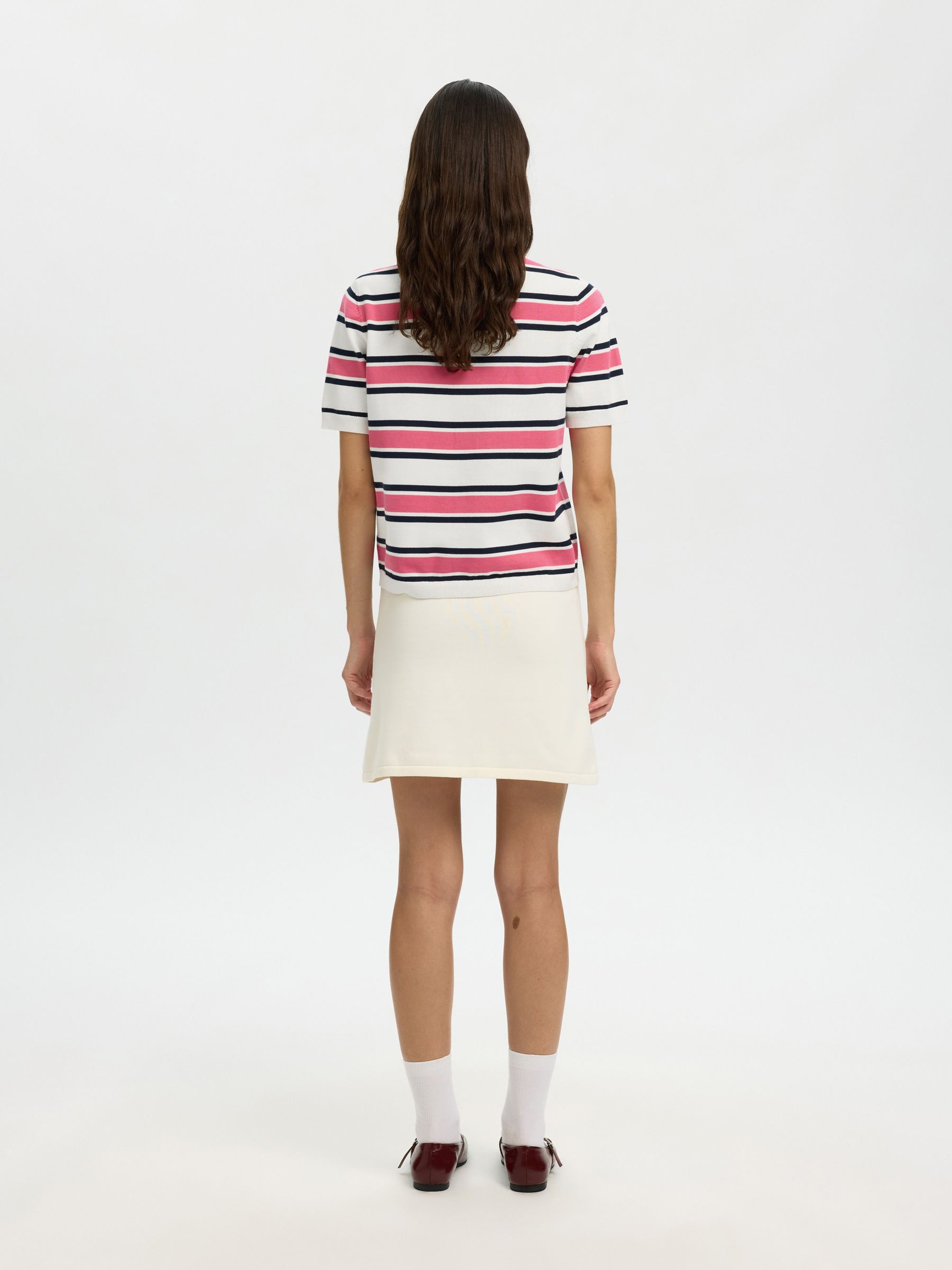 KORTE ÆRMER STRIKKET POLOSHIRT, Egret, highres