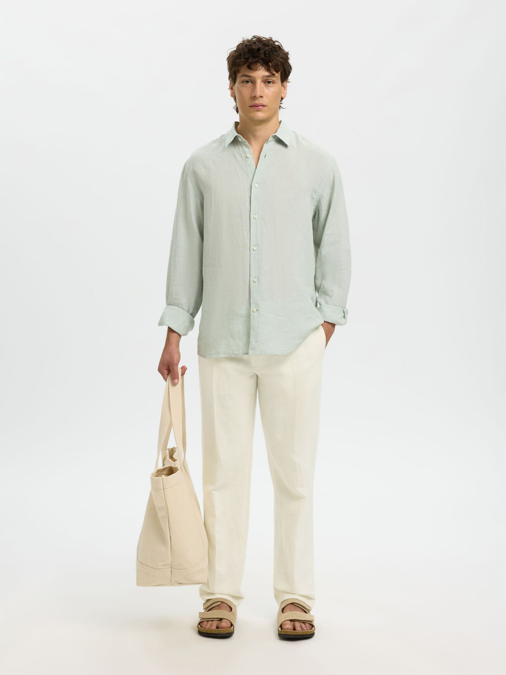 196 STRAIGHT FIT LINEN-BLEND TROUSERS, Cloud Dancer, highres