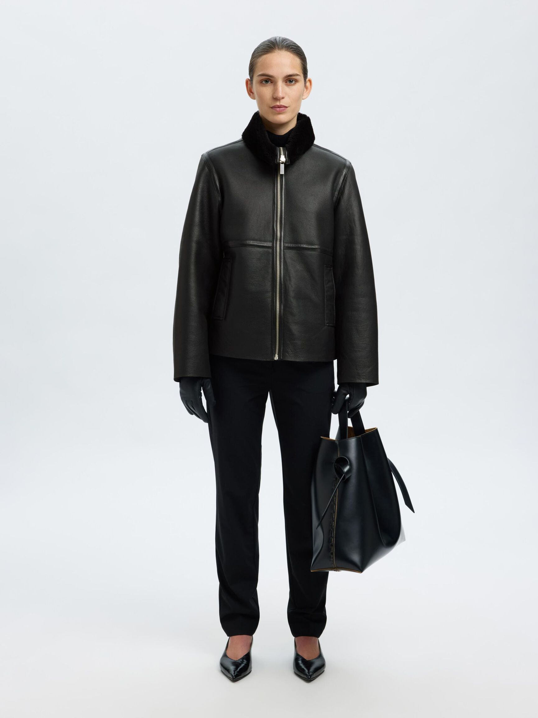 LAMMFELL LEDERJACKE, Black, highres
