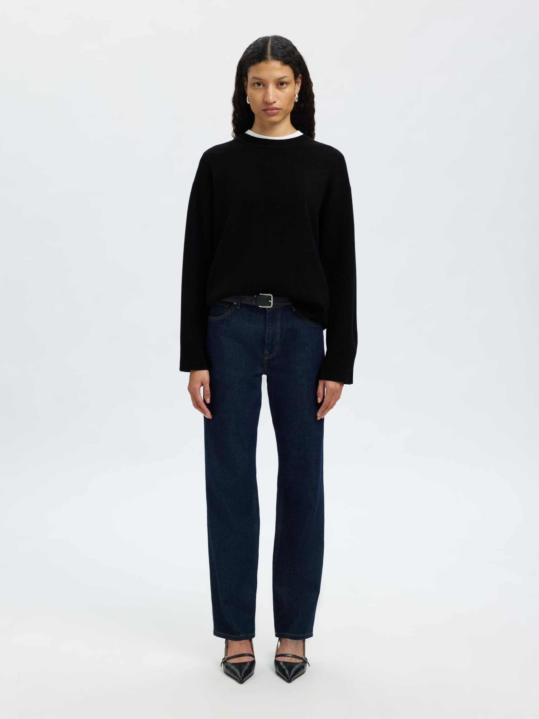 VISCOSE MÉLANGÉE PULL EN MAILLE, Black, highres