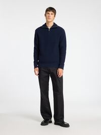 WOLLGEMISCH STRICK HALF-ZIP PULLOVER, Sky Captain, highres