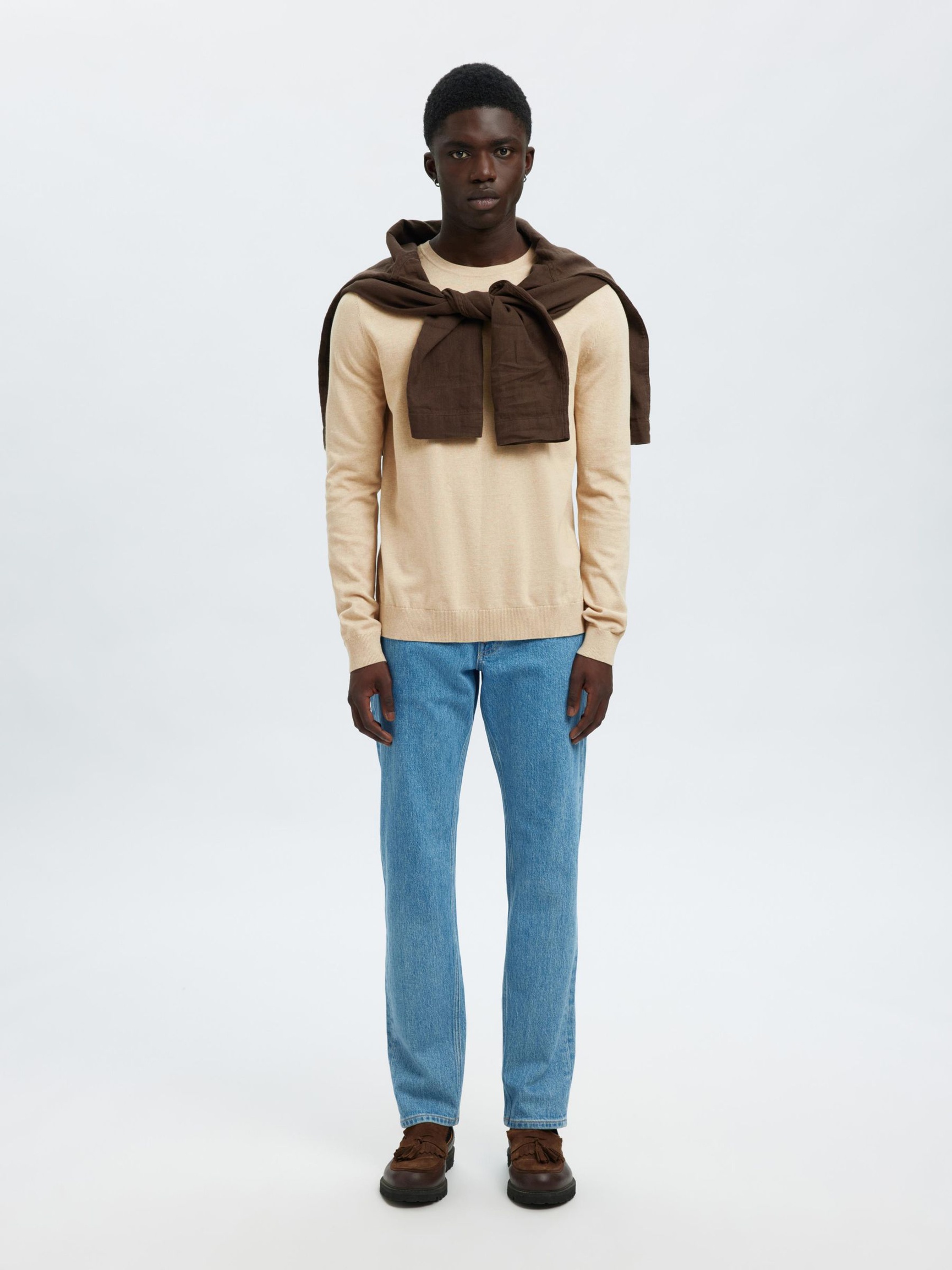 LANGARM PULLOVER MIT RUNDHALSAUSSCHNITT, Oatmeal, highres