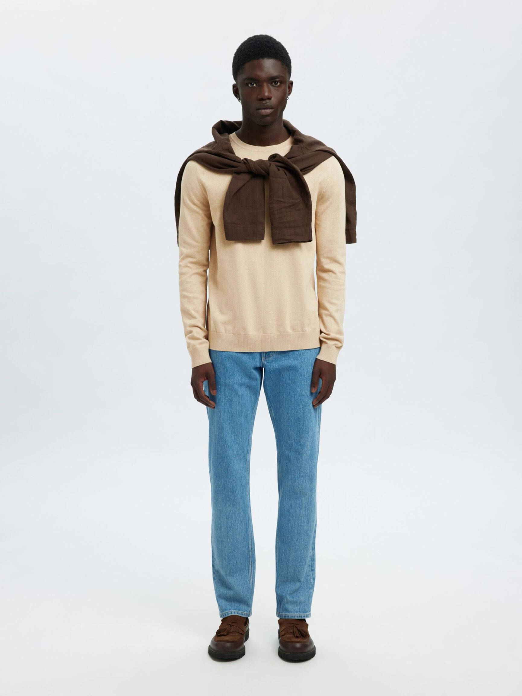 LONG-SLEEVED KNITTED JUMPER, Oatmeal, highres