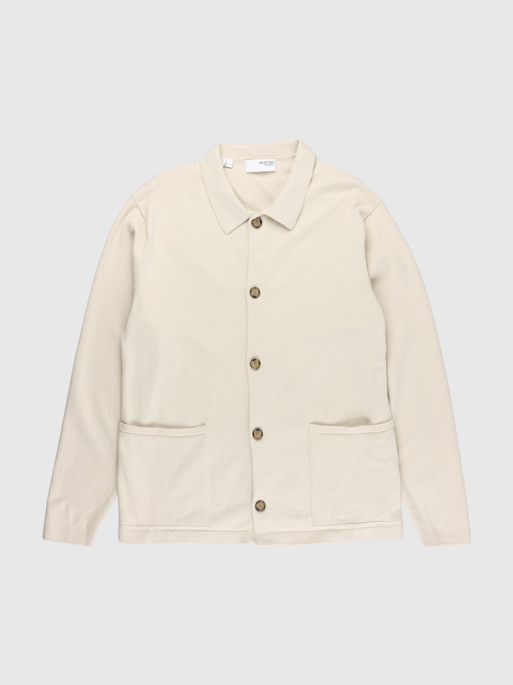 KNITTED POLO CARDIGAN, Fog, highres