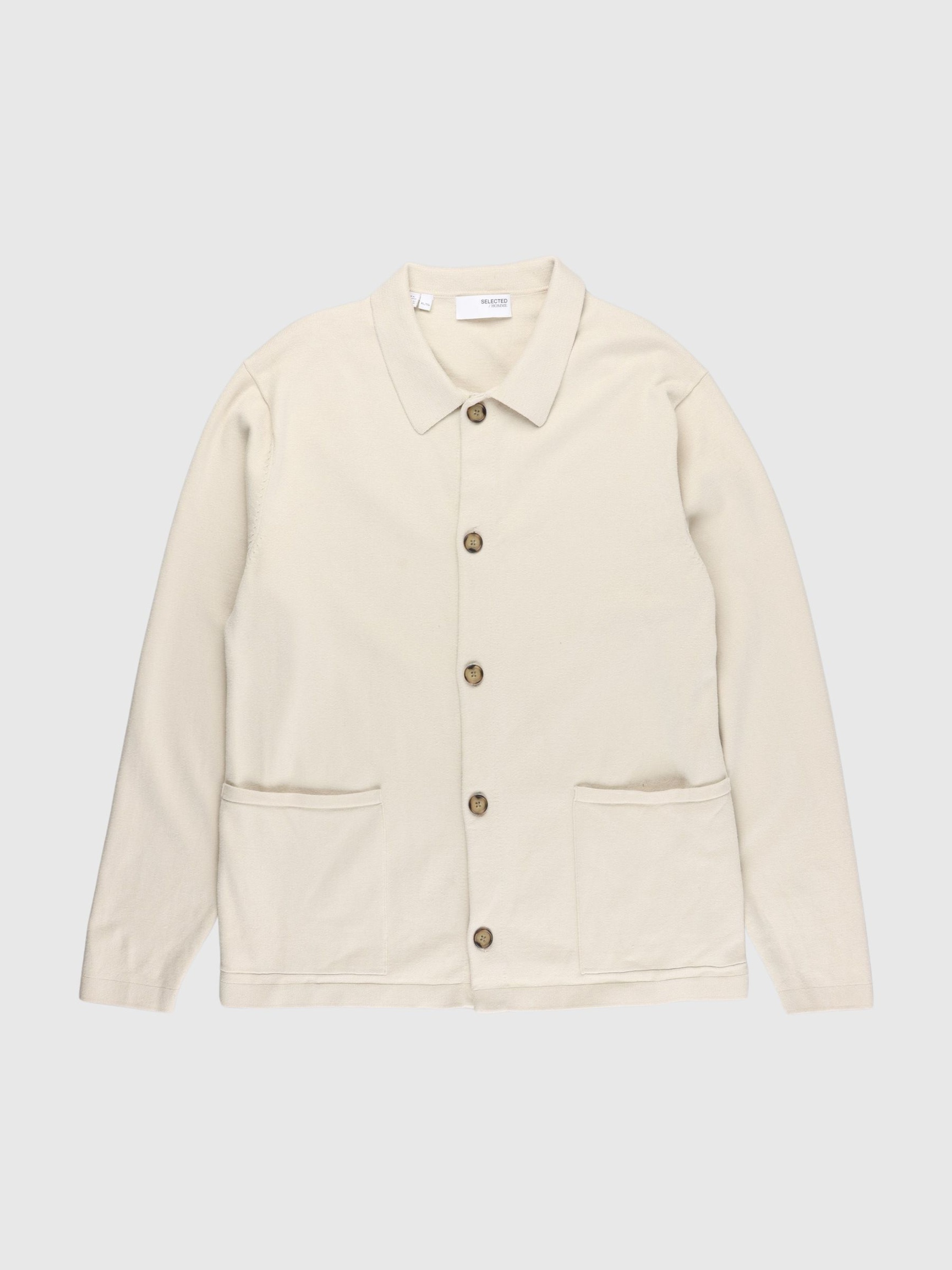 KNITTED POLO CARDIGAN, Fog, highres