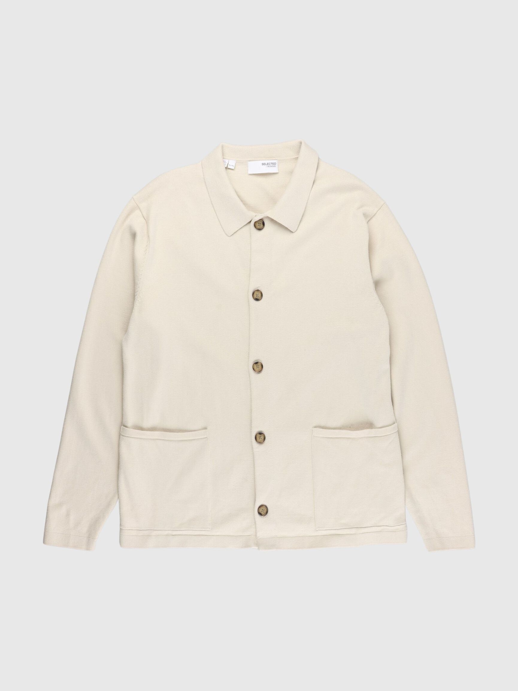 KNITTED POLO CARDIGAN, Fog, highres